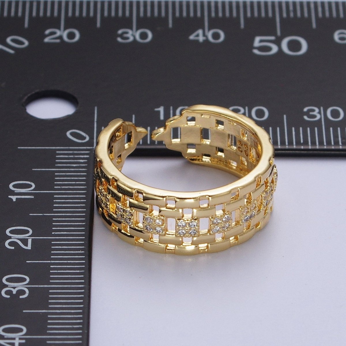 Micro Pave CZ Panther Chain Link Band Ring in Gold & Silver | O-070 O-071