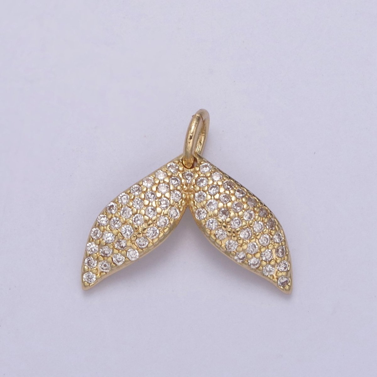 Micro Pave Gold Whale Tail Charm 16.2x14mm 14K gold Filled Mermaid Fish Ocean Beach Jewelry making, Tiny, Minimal charm, Minimalist N-705