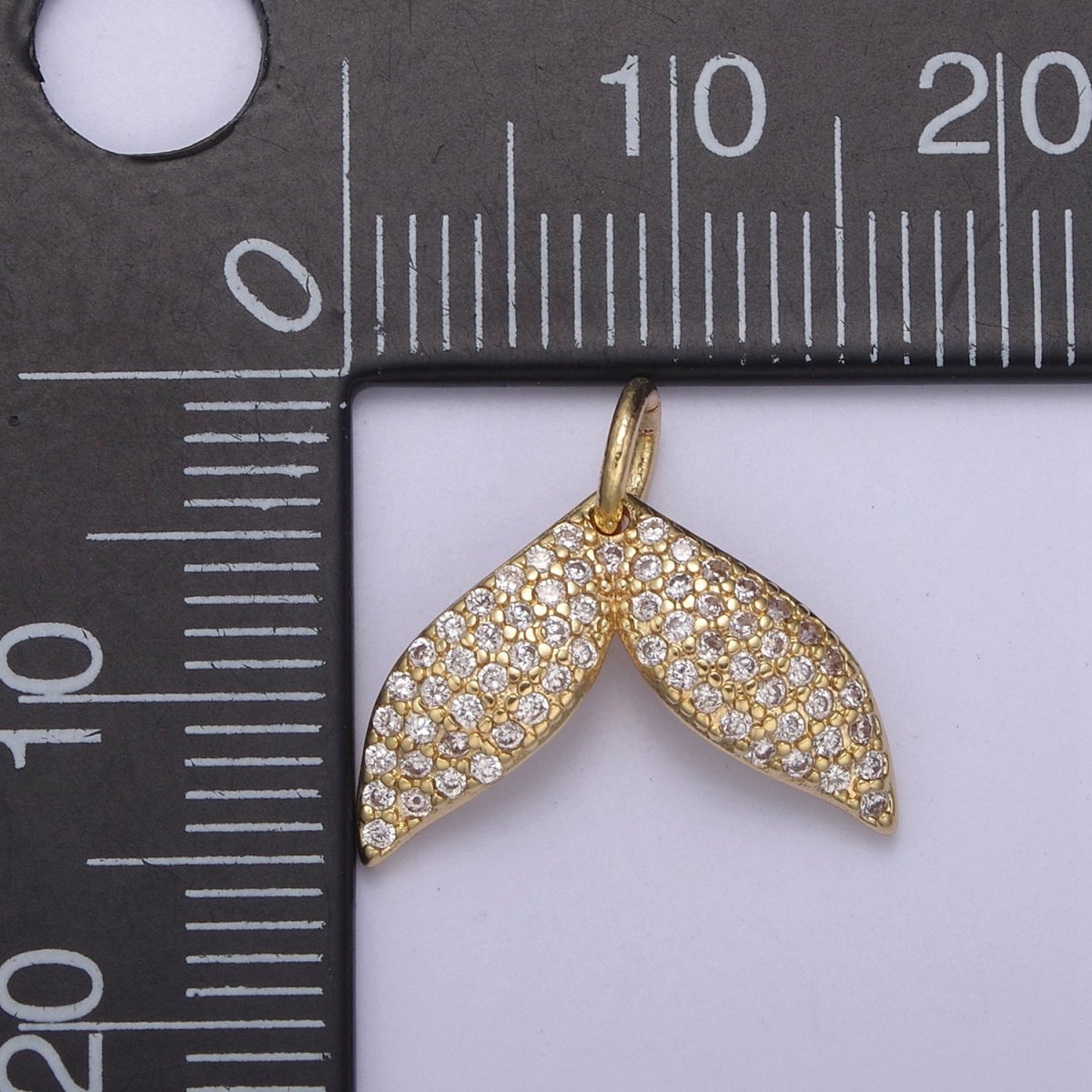 Micro Pave Gold Whale Tail Charm 16.2x14mm 14K gold Filled Mermaid Fish Ocean Beach Jewelry making, Tiny, Minimal charm, Minimalist N-705