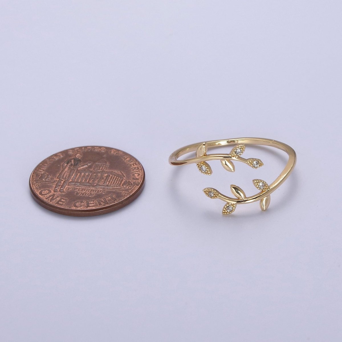 Micro Pave Olive Vine Leaf Adjustable Ring, Crystal Cubic Zirconia CZ Mother Nature Stacking Ring, Minimalist 16K Gold Filled Ring, Gift For Her Plant Mom U-436