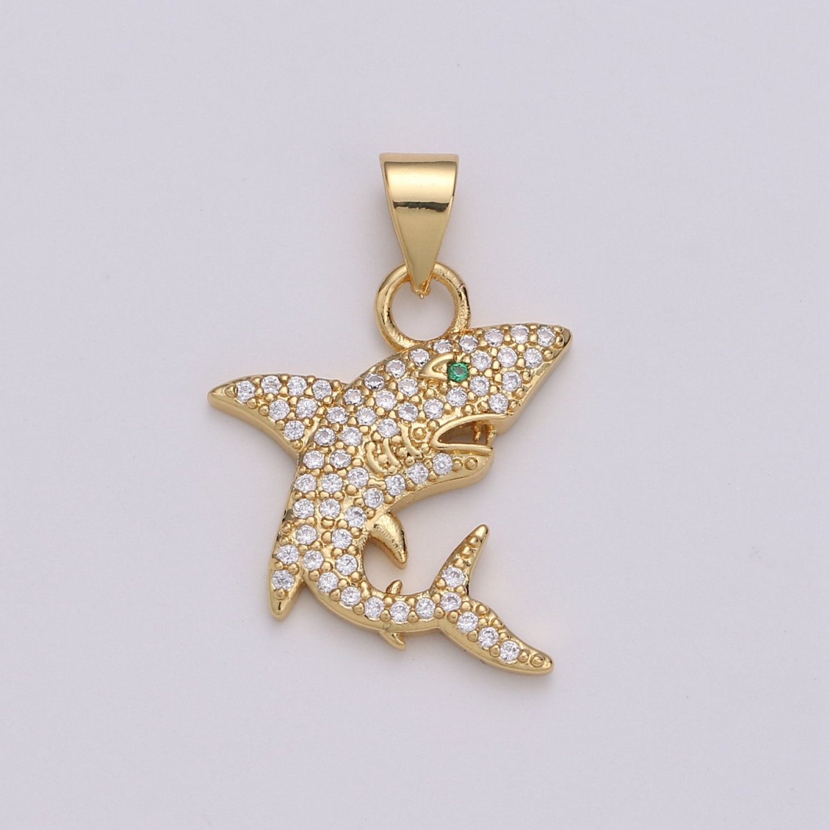 Micro Pave Shark 24K Gold Filled Charms, Gold Filled Fish Charm, Gold Baby Shark Under the sea Jewelry Inspired I-800