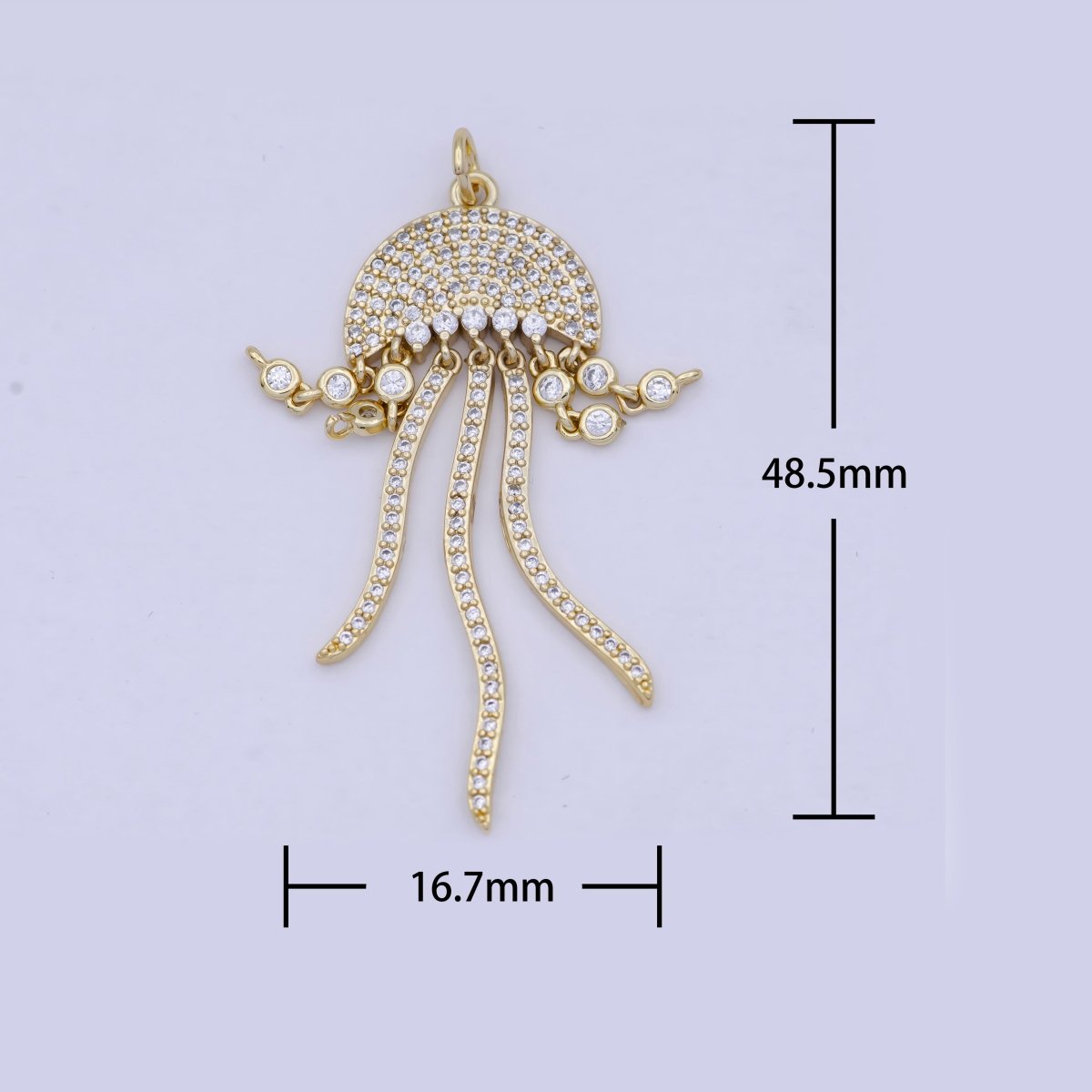 Micro Paved Clear CZ Gold Jelly Fish Sea Oceanlife Beach-Inspired Charm Jewelry  AG-086
