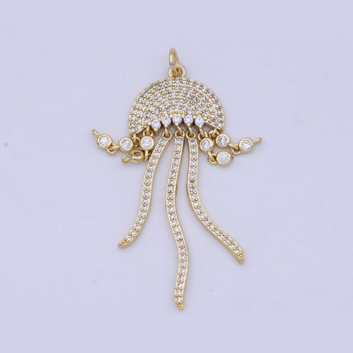 Micro Paved Clear CZ Gold Jelly Fish Sea Oceanlife Beach-Inspired Charm Jewelry  AG-086