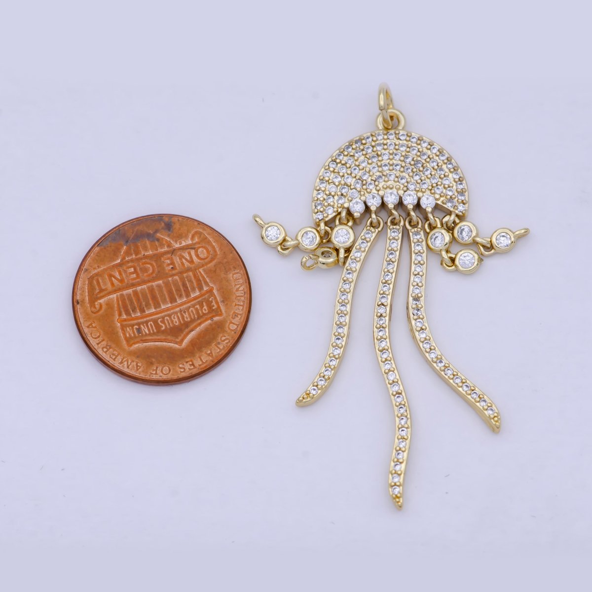 Micro Paved Clear CZ Gold Jelly Fish Sea Oceanlife Beach-Inspired Charm Jewelry  AG-086