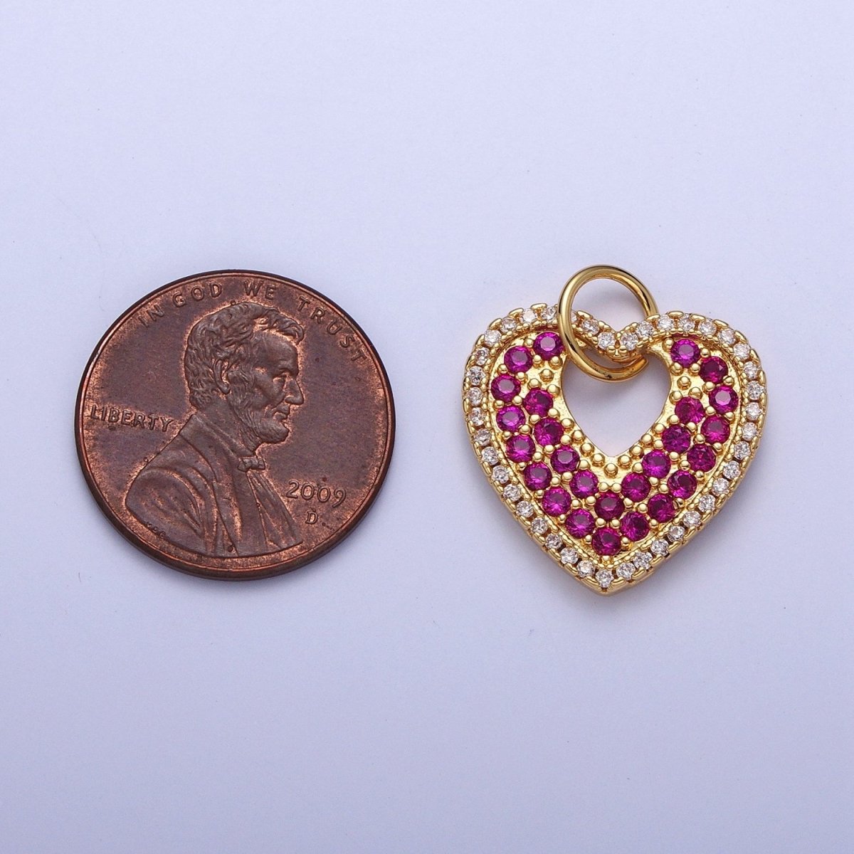 Micro Paved Clear Fuchsia Love Gold Heart Open Charm For Valentine Jewelry Component | C-769
