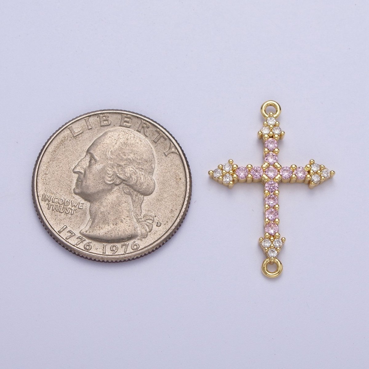 Micro Paved CZ Gold Cross Charm Connector For Religious Rosary Jewelry Making Supply F-140 F-241 F-303