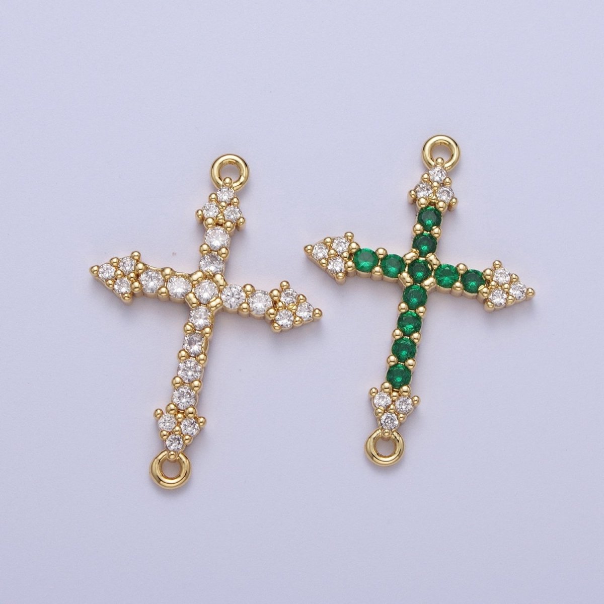 Micro Paved CZ Gold Cross Charm Connector For Religious Rosary Jewelry Making Supply F-140 F-241 F-303