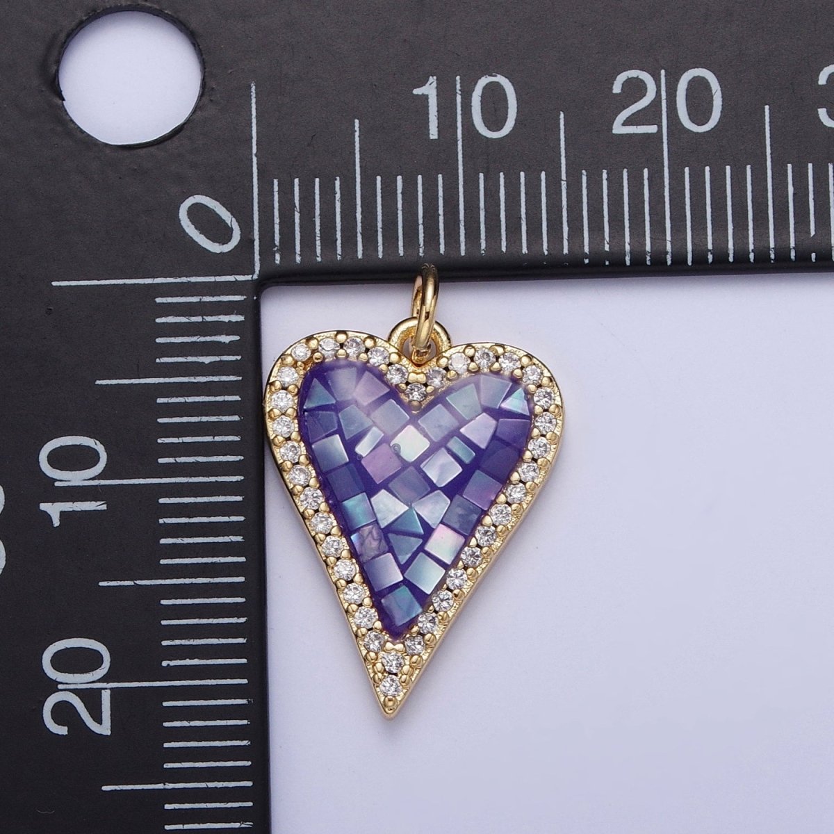 Micro Paved CZ White, Pink, Blue, Teal, Purple, Green Shell Opal Heart Love Charm | X702-X705 X707 X708