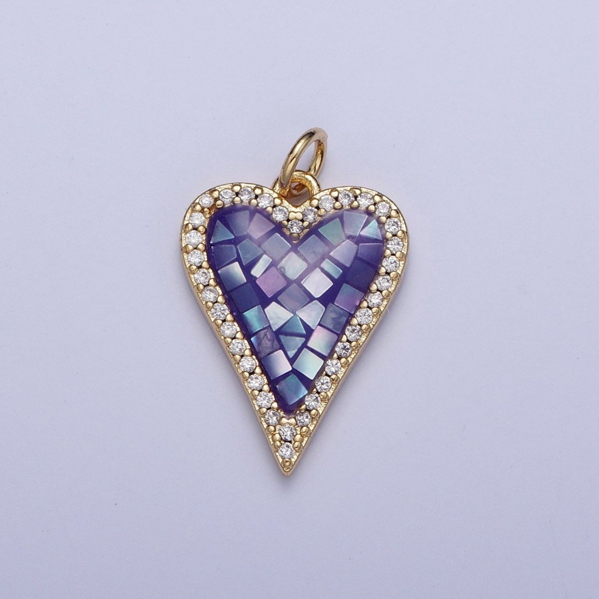 Micro Paved CZ White, Pink, Blue, Teal, Purple, Green Shell Opal Heart Love Charm | X702-X705 X707 X708