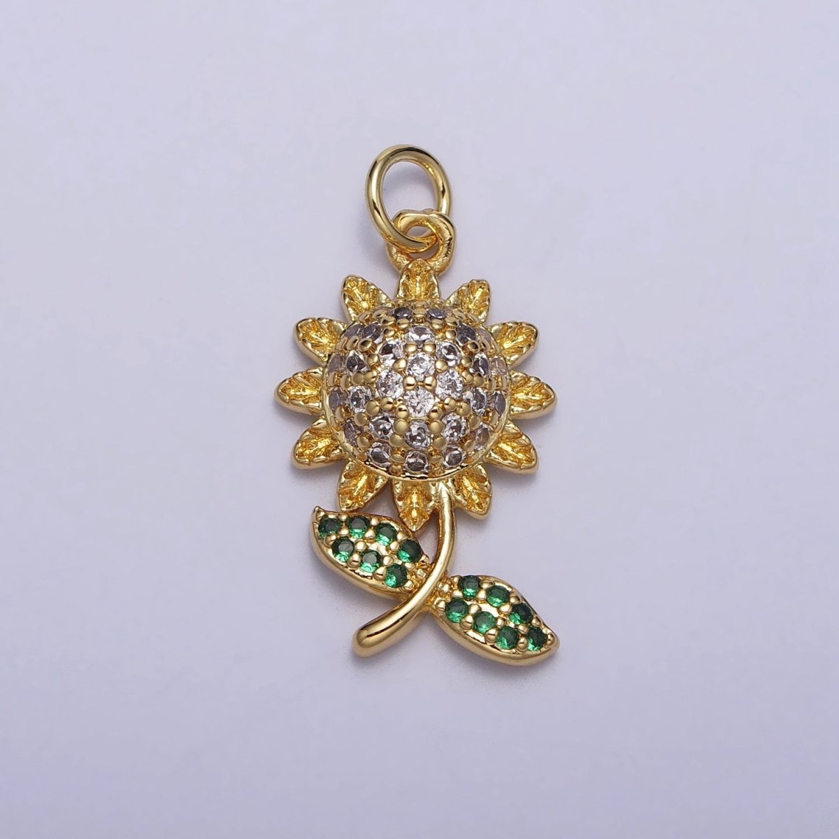 Micro Paved CZ Yellow Sunflower Plant Gold Charm | AC239