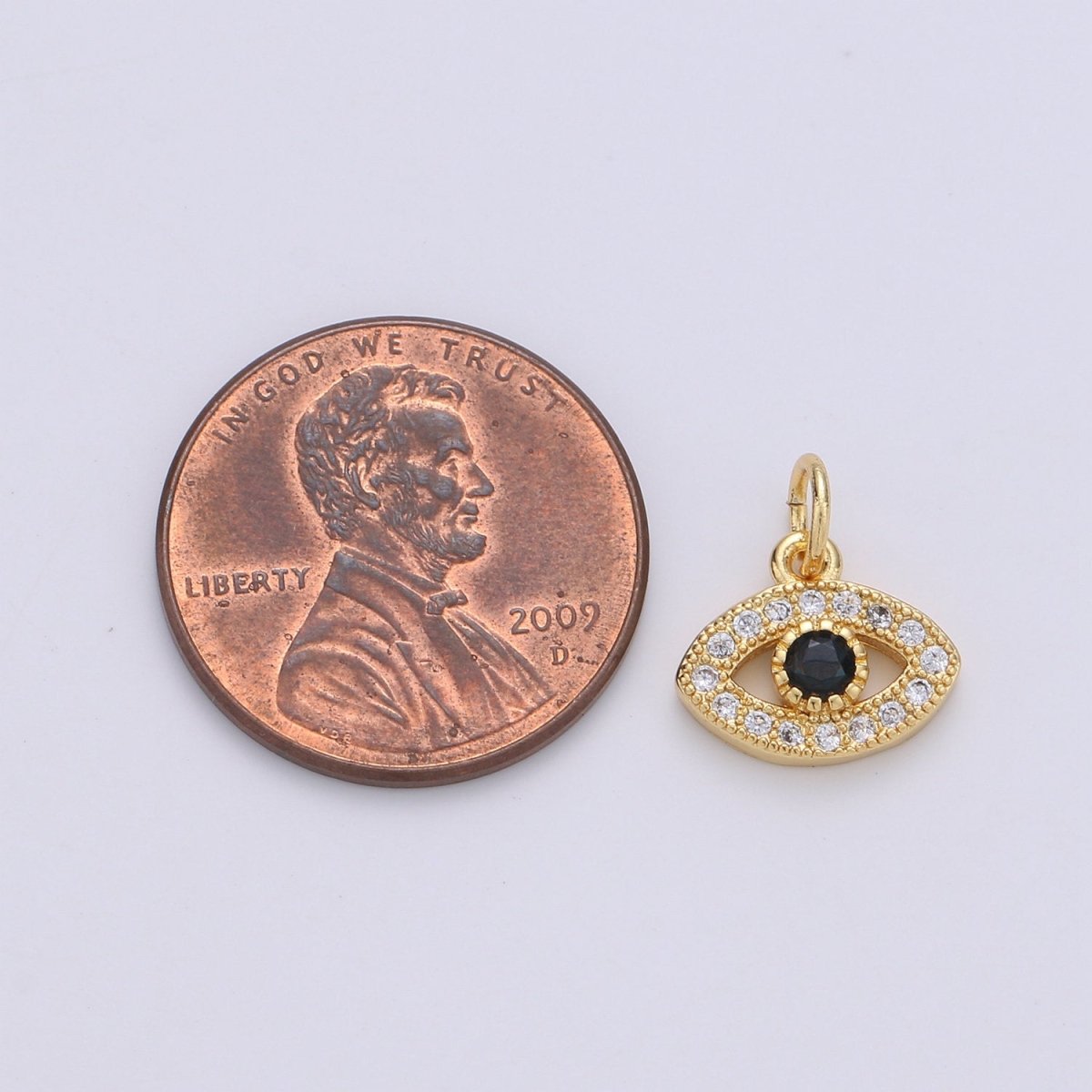 Mini 14k Gold Fill Evil Eye Charm Protection Necklace Micro Pave CZ Cubic Zirconia Tiny Blue Evil Eye charm for bracelet earring supply | D-230
