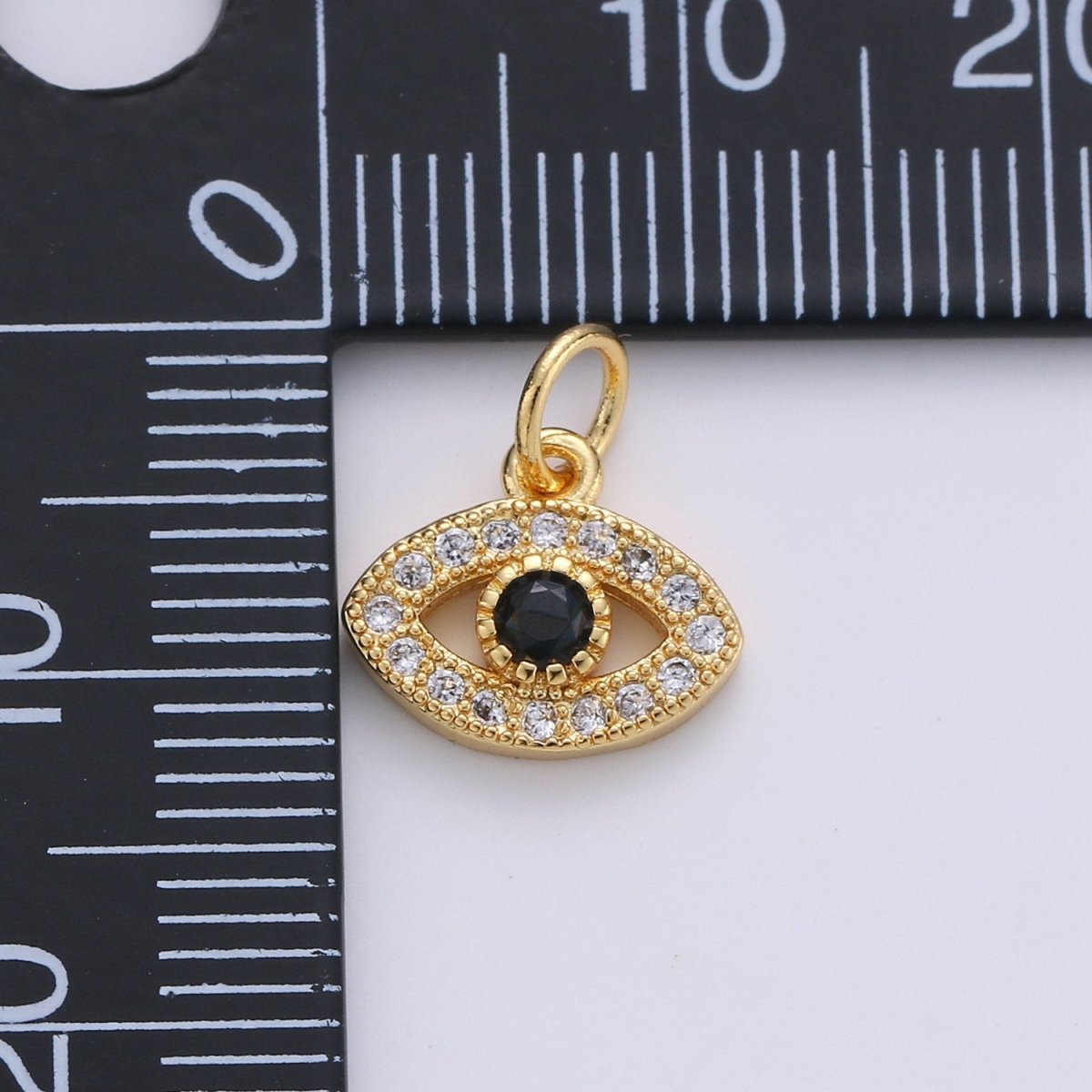 Mini 14k Gold Fill Evil Eye Charm Protection Necklace Micro Pave CZ Cubic Zirconia Tiny Blue Evil Eye charm for bracelet earring supply | D-230