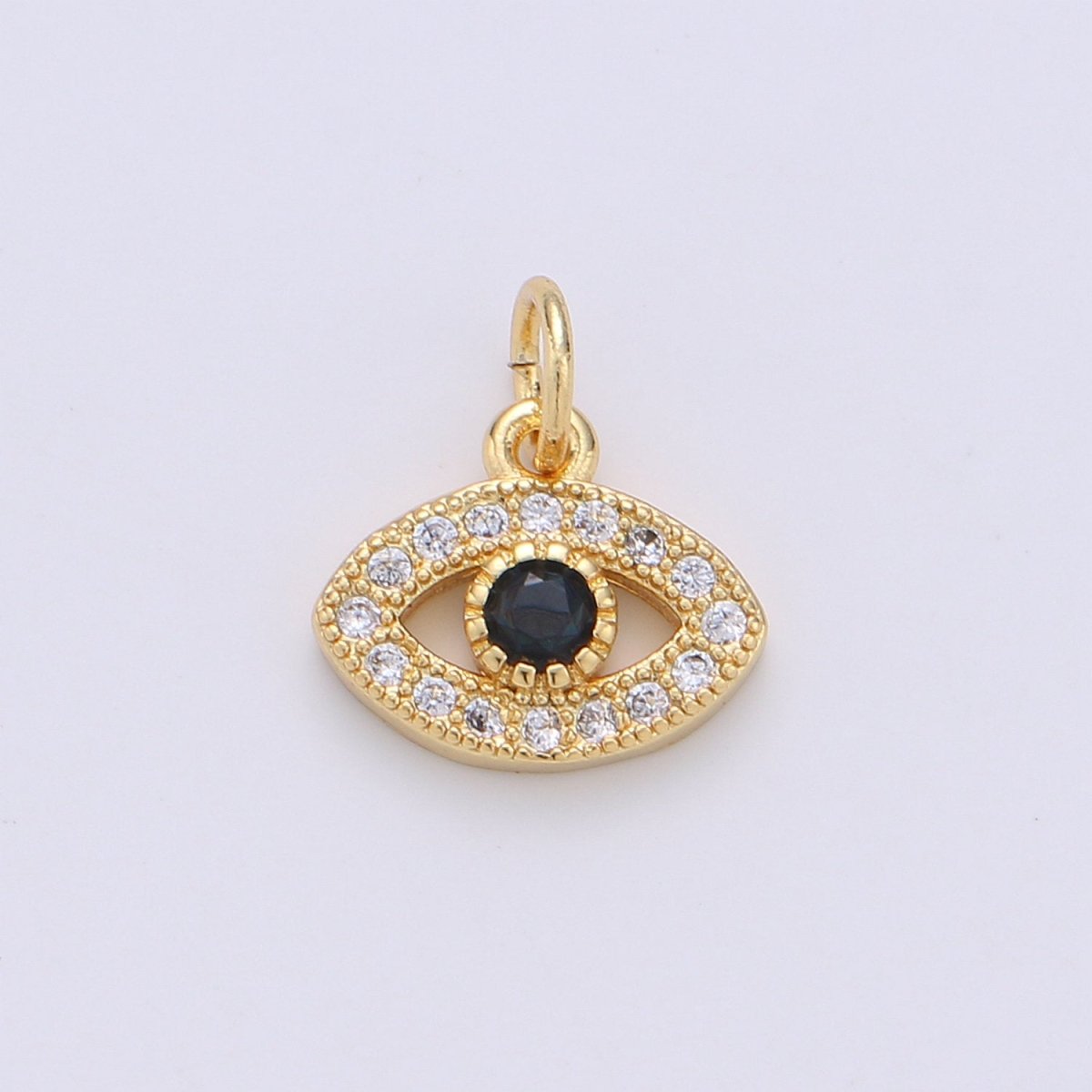 Mini 14k Gold Fill Evil Eye Charm Protection Necklace Micro Pave CZ Cubic Zirconia Tiny Blue Evil Eye charm for bracelet earring supply | D-230
