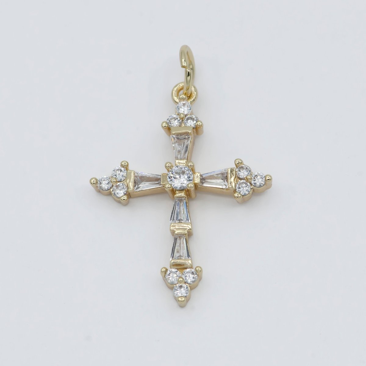 Mini 14k Gold Filled Cross Pendant, Cubic Micro Pave Baguette cross charm CZ Pendant Religious Necklace Pendant Jewelry Making E-604