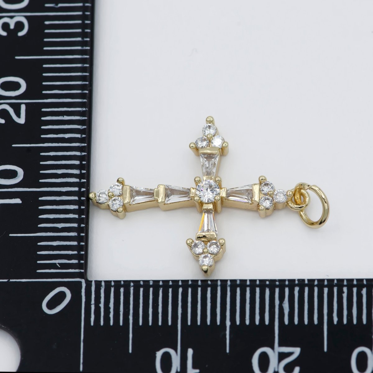 Mini 14k Gold Filled Cross Pendant, Cubic Micro Pave Baguette cross charm CZ Pendant Religious Necklace Pendant Jewelry Making E-604