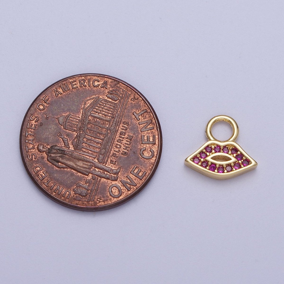 Mini 14k Gold Filled Lip Charm Hot Pink CZ Kiss Charm Earring Bracelet Necklace Jewelry N-233