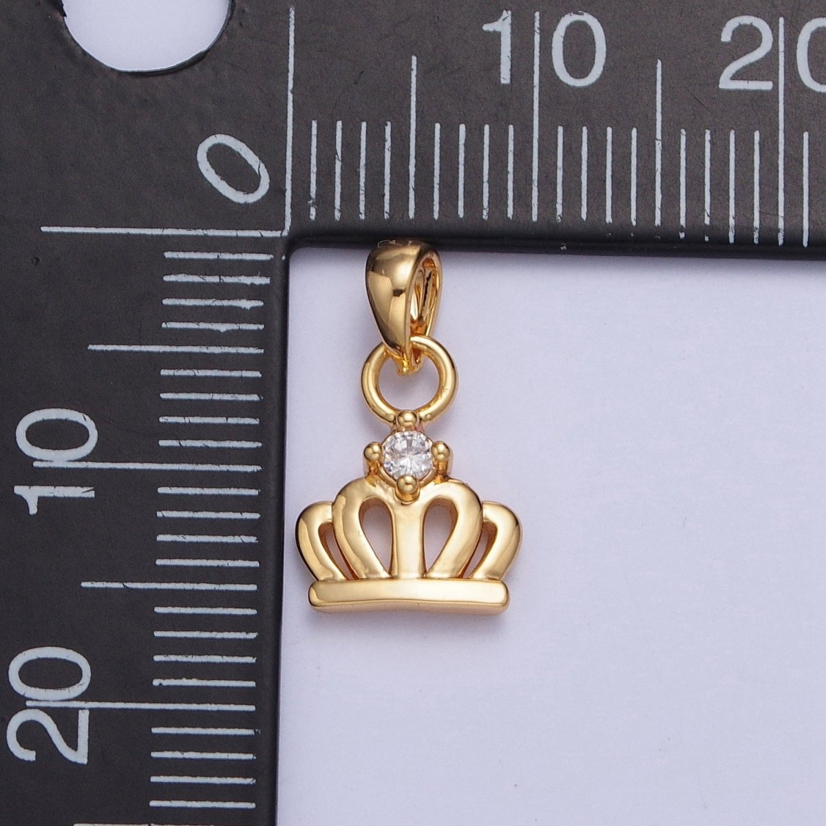 OS Mini 24K Gold Filled Royalty Crown with Cubic Zirconia Pendant Charm For Jewelry Making X-454