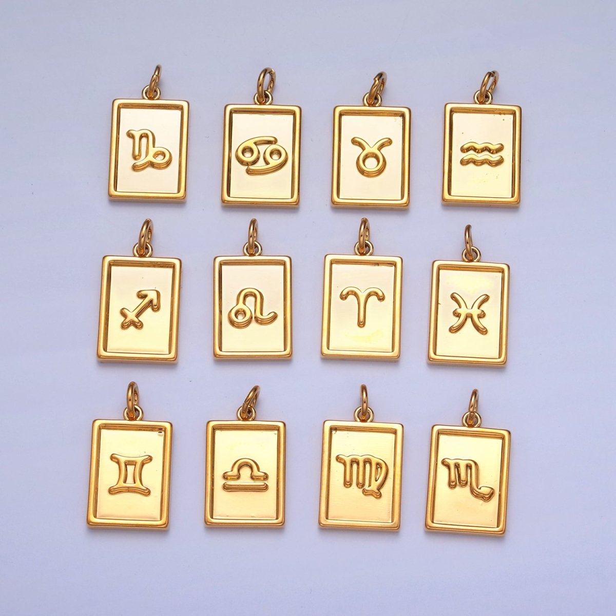 Mini 24k Gold Filled Tag Zodiac Charm Dainty Tile Astrological Zodiac Signs Add on Charm A-A1427-A-A1432