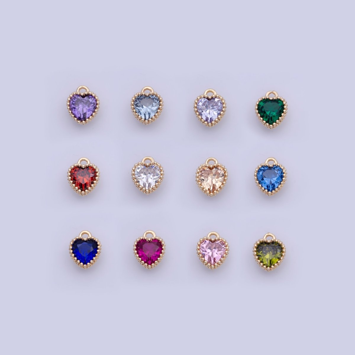Mini BIRTHSTONE Cubic Zirconia Heart Gold Charm Add on Component For Jewelry Making | C-066 C-088 C-098 C-106 C-192 C-195 AG-144~AG-147,AG-149