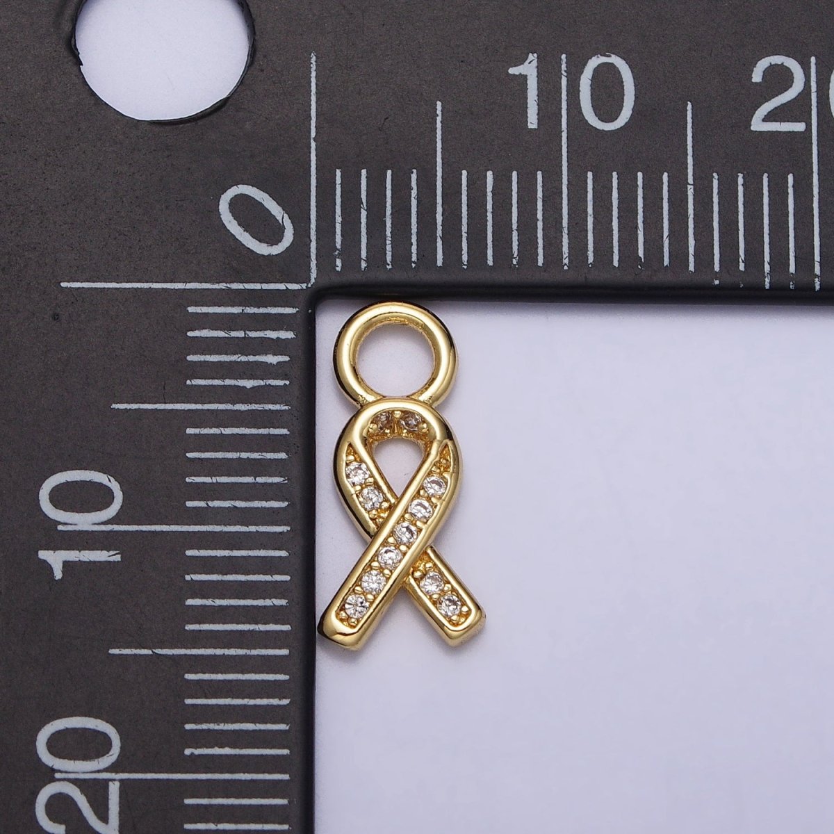 Mini Breast Cancer Awareness Ribbon Clear Micro Paved CZ Gold Charm | AC-242