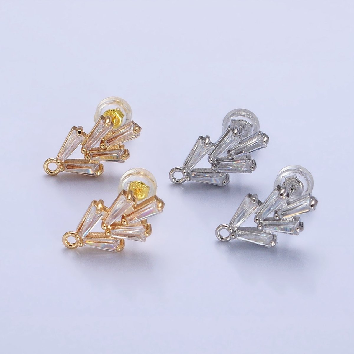 Mini Clear baguette Earring Post w/ Open Link Lead Nickel free Open link in gold Silver Color Z-170