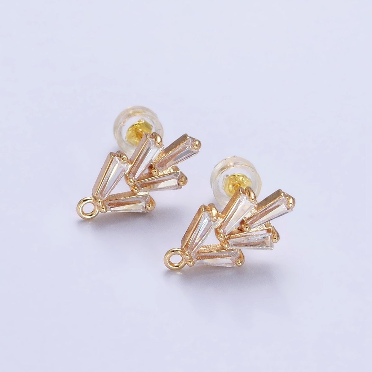 Mini Clear baguette Earring Post w/ Open Link Lead Nickel free Open link in gold Silver Color Z-170