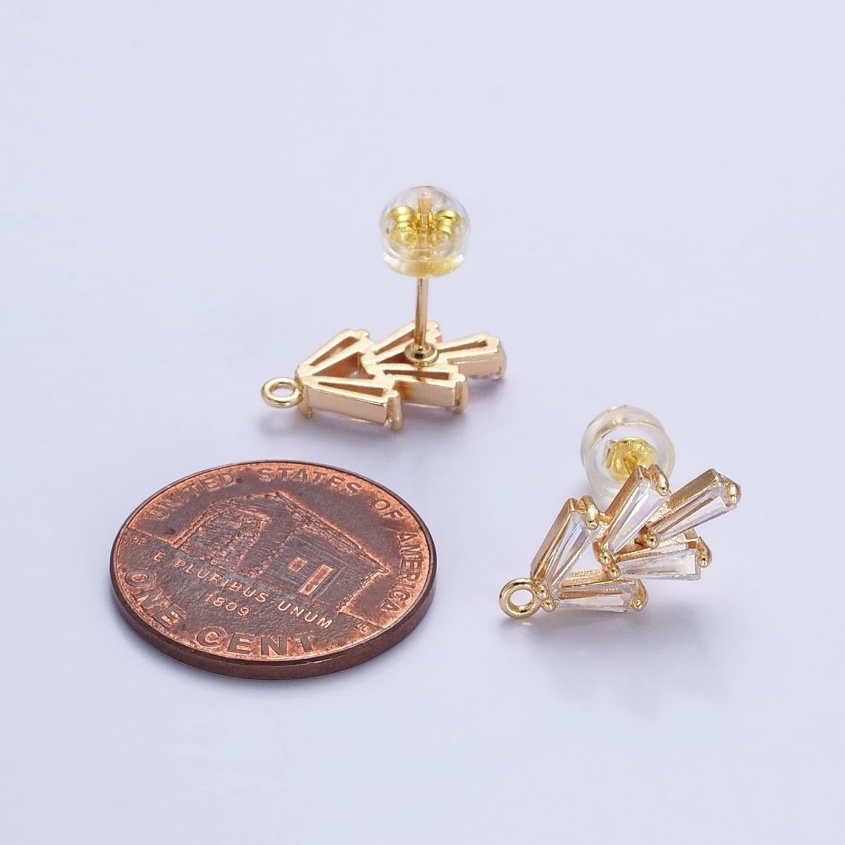 Mini Clear baguette Earring Post w/ Open Link Lead Nickel free Open link in gold Silver Color Z-170