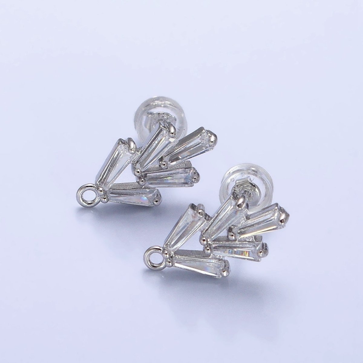 Mini Clear baguette Earring Post w/ Open Link Lead Nickel free Open link in gold Silver Color Z-170