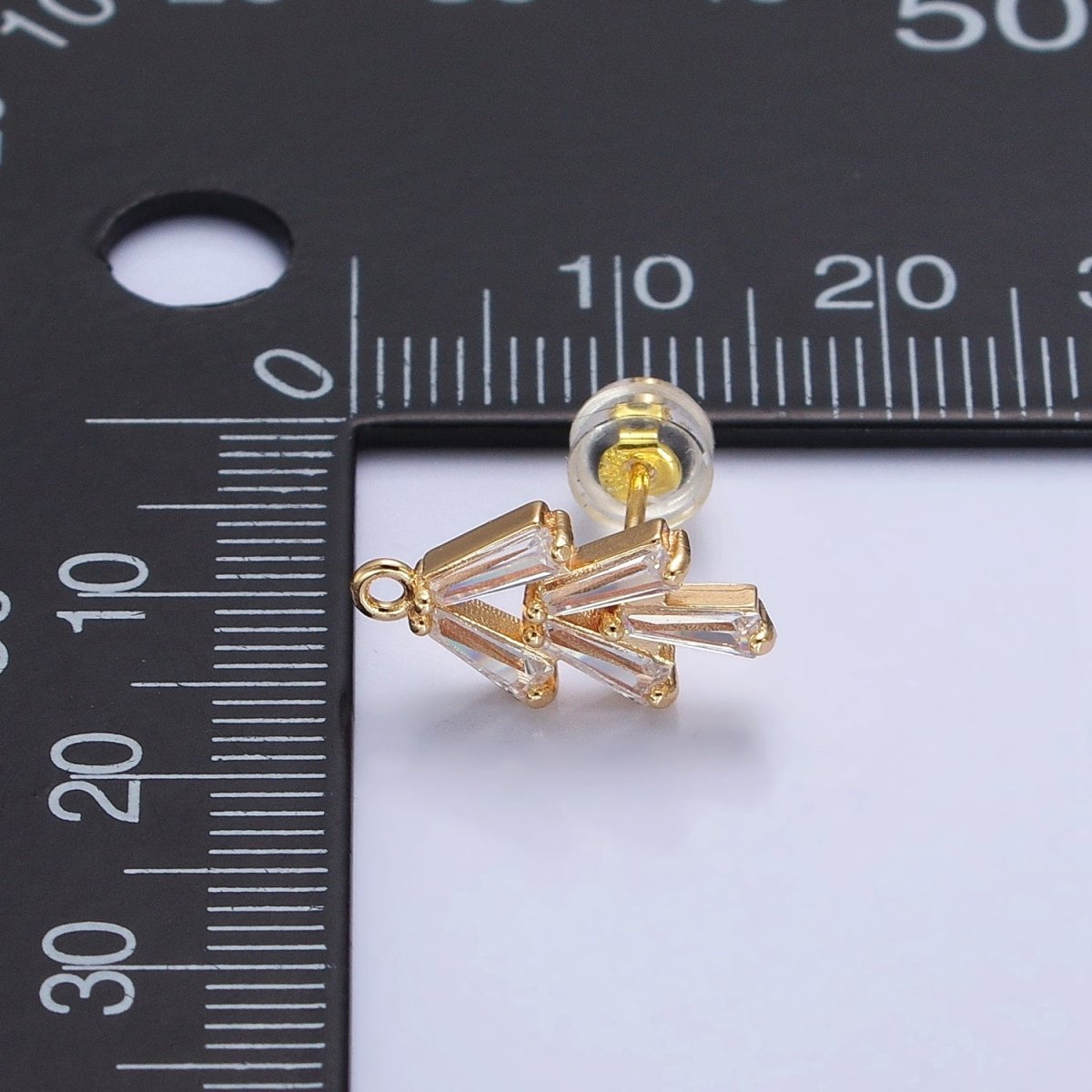 Mini Clear baguette Earring Post w/ Open Link Lead Nickel free Open link in gold Silver Color Z-170