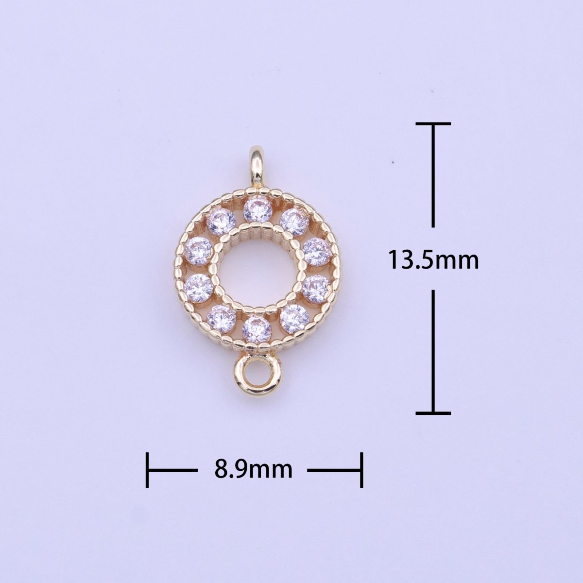 Mini Clear CZ Cubic Zirconia Round Gold Link Connector Charm Connector | Y-649