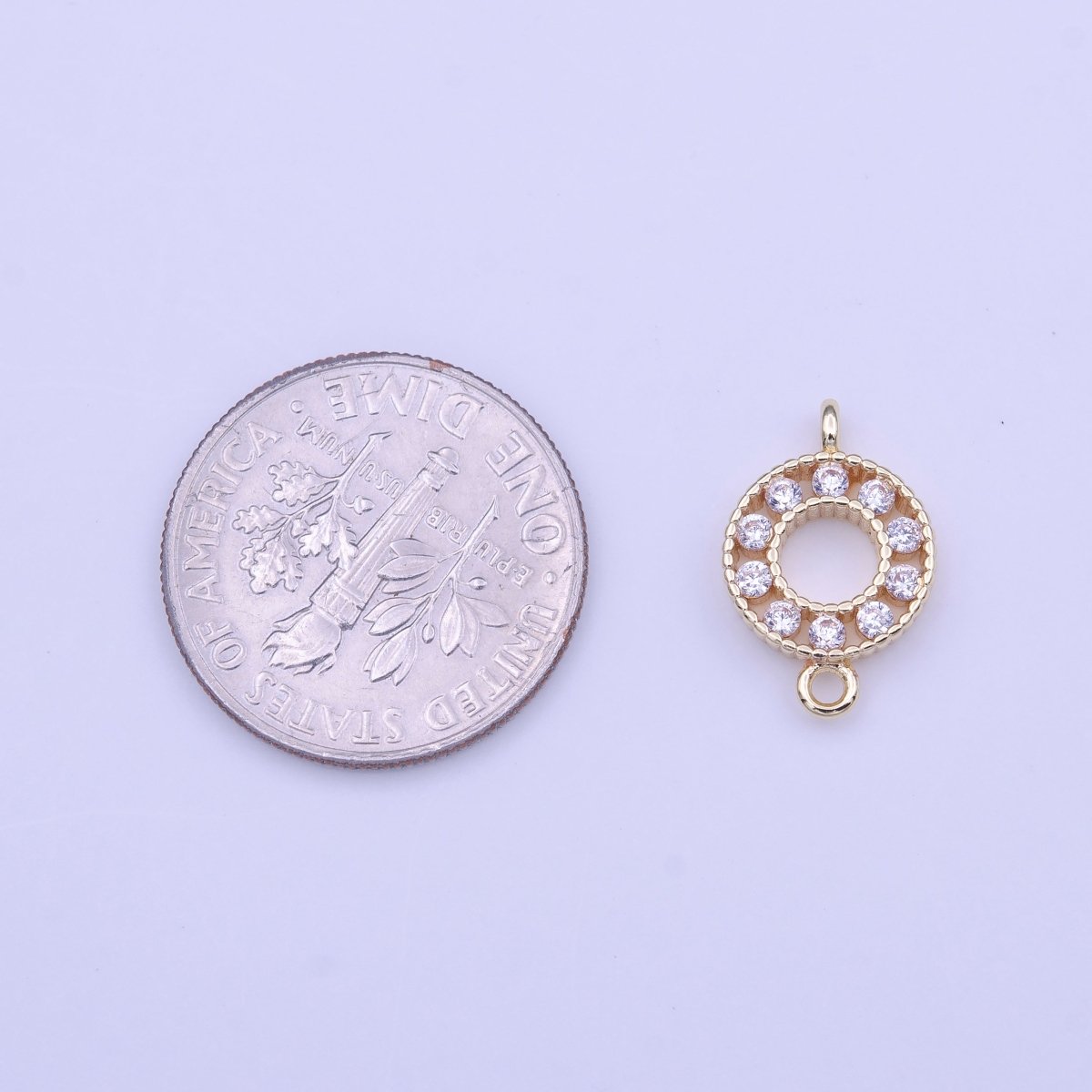 Mini Clear CZ Cubic Zirconia Round Gold Link Connector Charm Connector | Y-649