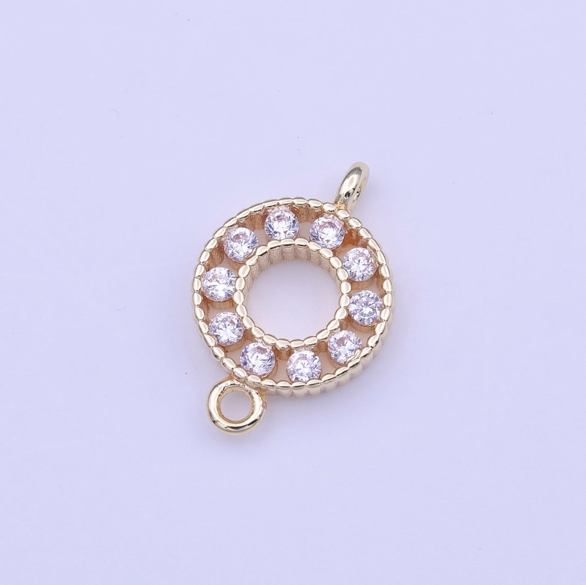 Mini Clear CZ Cubic Zirconia Round Gold Link Connector Charm Connector | Y-649