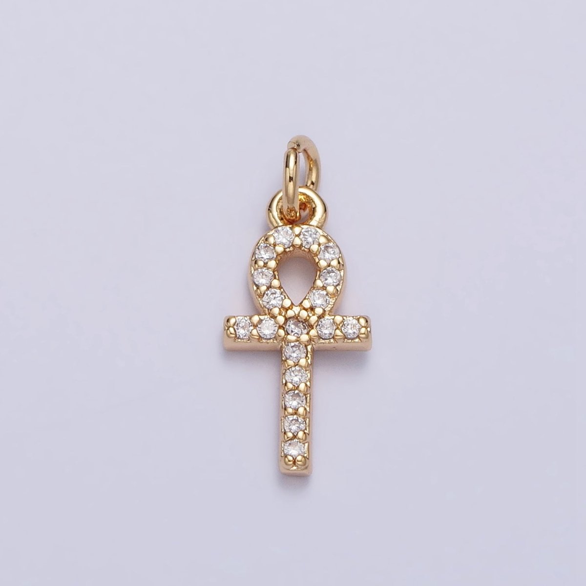 Mini Clear Micro Paved CZ Ankh Cross Charm in Gold & Silver | AC226 AC301