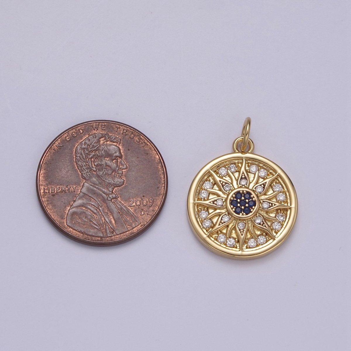 Mini Cubic Gold Sun Charm Round Coin Disc Celestial Jewelry  N-875