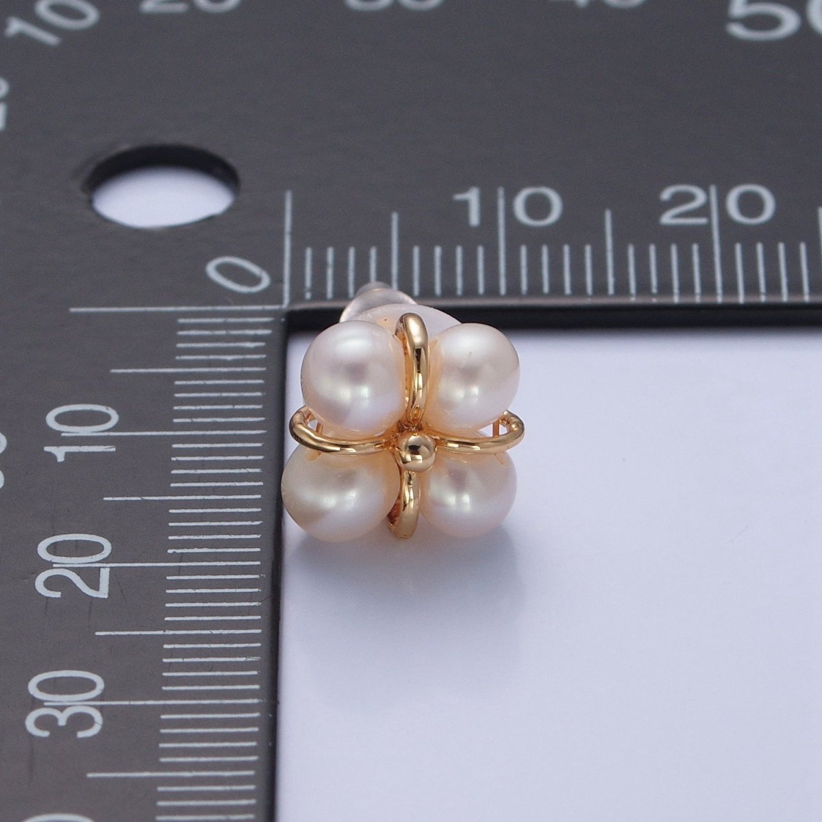 Mini Four Pearl Stud Earring for Minimalist Jewelry V-375