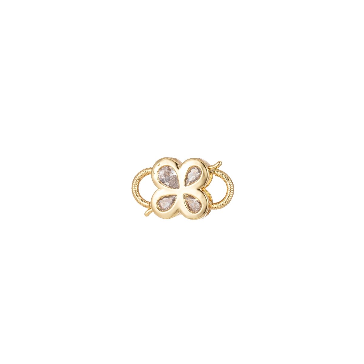 Mini Gold Clover Cubic Zirconia Clasp Lock, Interlock Cubic Clasp Fastener for Bracelet Necklace Clear Cz Supply L-350