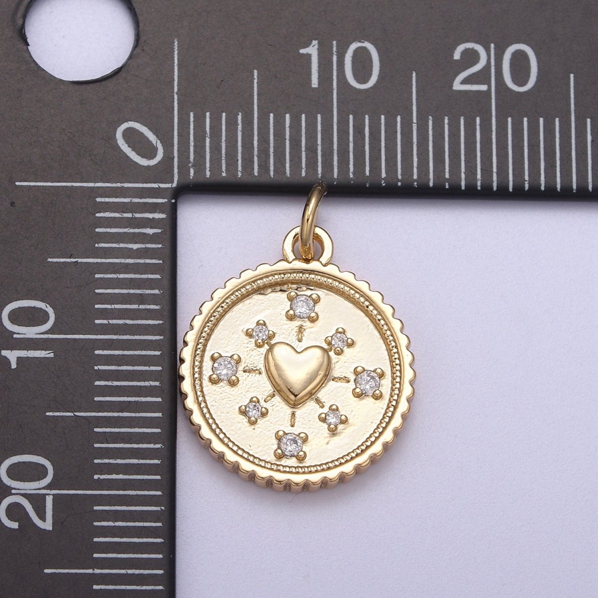 Mini Gold Coin Charm Necklace With Heart Medallion, Add on Love Heart Pendant N-297