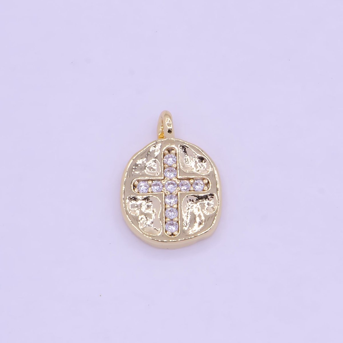 Mini Gold Coin Charm with Micro Pave Cross for Necklace Bracelet Supply AG-078
