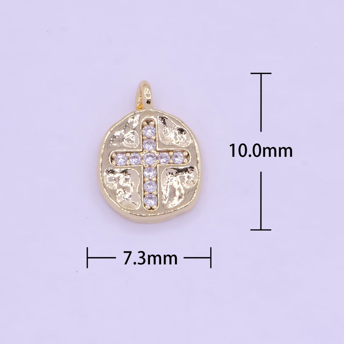 Mini Gold Coin Charm with Micro Pave Cross for Necklace Bracelet Supply AG-078