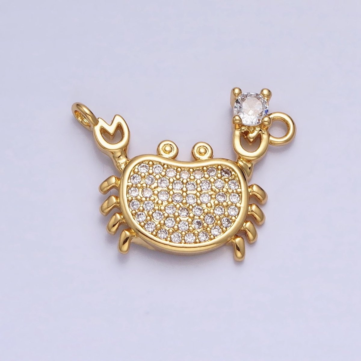 Mini Gold Crab Pendant Charm With CZ Stones For Ocean Crab Crustacean Beach Inspired Y-824