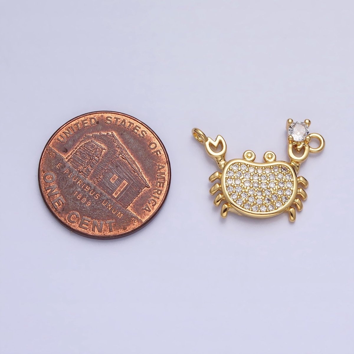 Mini Gold Crab Pendant Charm With CZ Stones For Ocean Crab Crustacean Beach Inspired Y-824