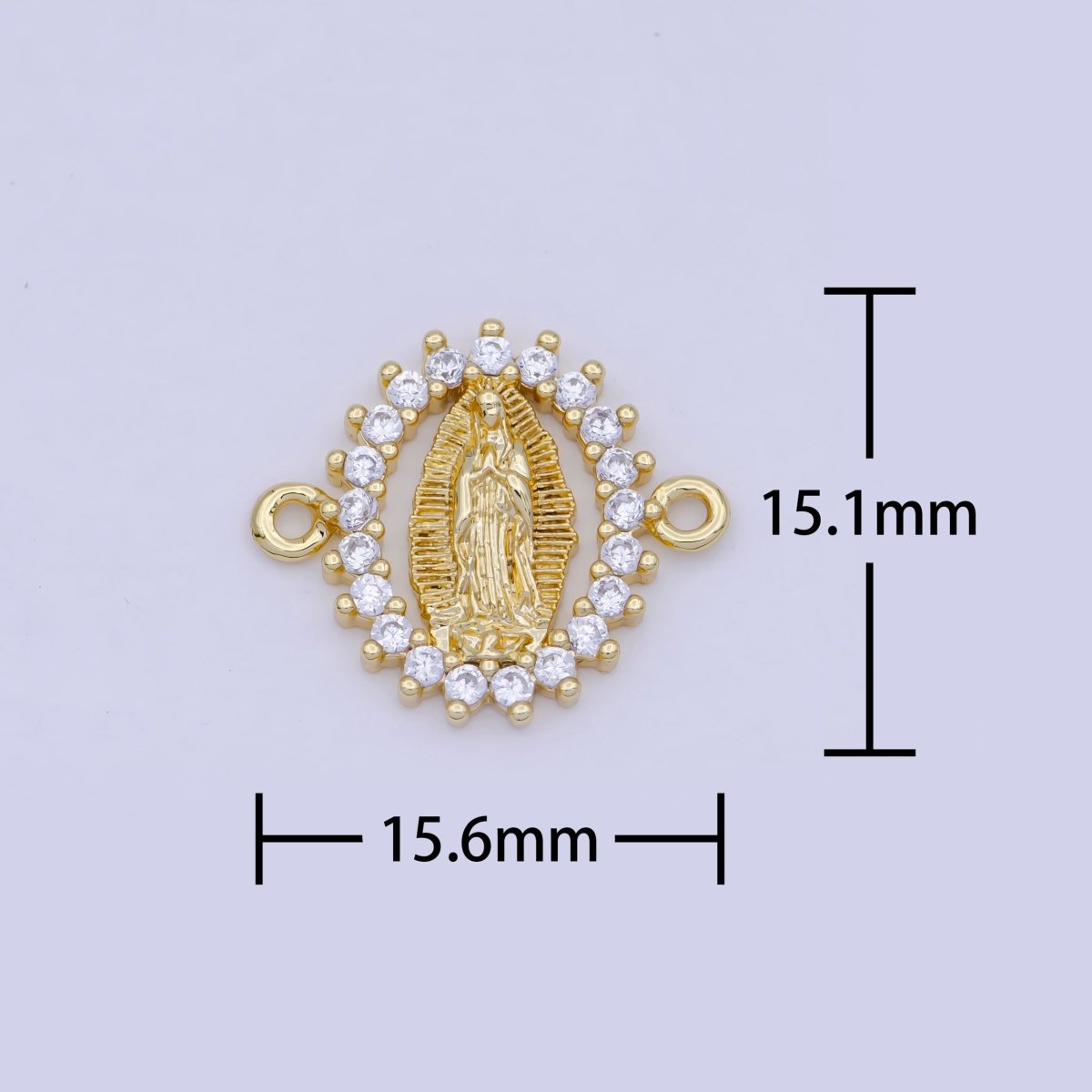 Mini Gold Filled Virgin Mary Charm Connector Micro Pave CZ Lady Guadalupe Link Connector G-911