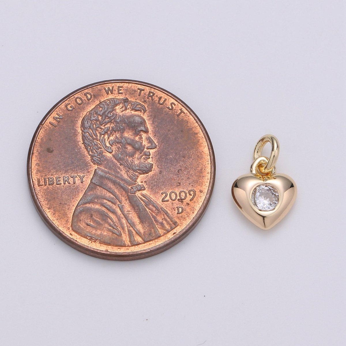 Mini Gold Heart Charm Tiny CZ Charm - Gold Love Charm with cubic zirconia for Bracelet, Necklace Earring Relationship Jewelry D-393