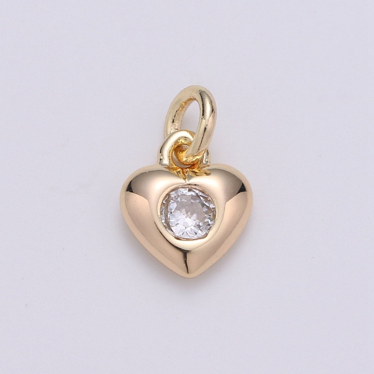 Mini Gold Heart Charm Tiny CZ Charm - Gold Love Charm with cubic zirconia for Bracelet, Necklace Earring Relationship Jewelry D-393