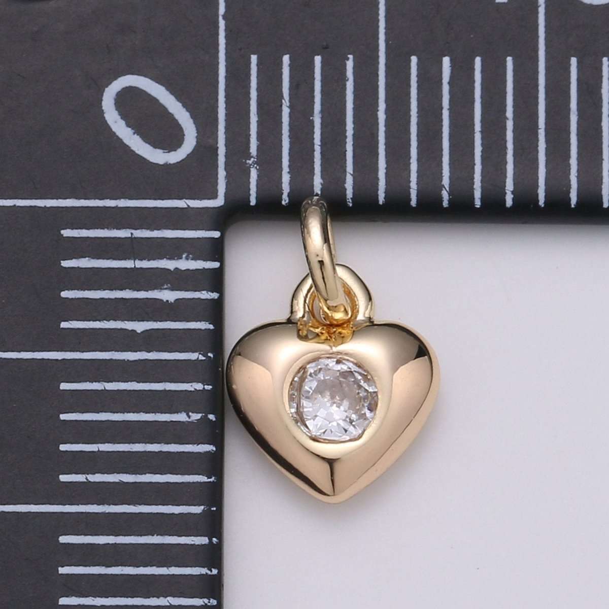 Mini Gold Heart Charm Tiny CZ Charm - Gold Love Charm with cubic zirconia for Bracelet, Necklace Earring Relationship Jewelry D-393