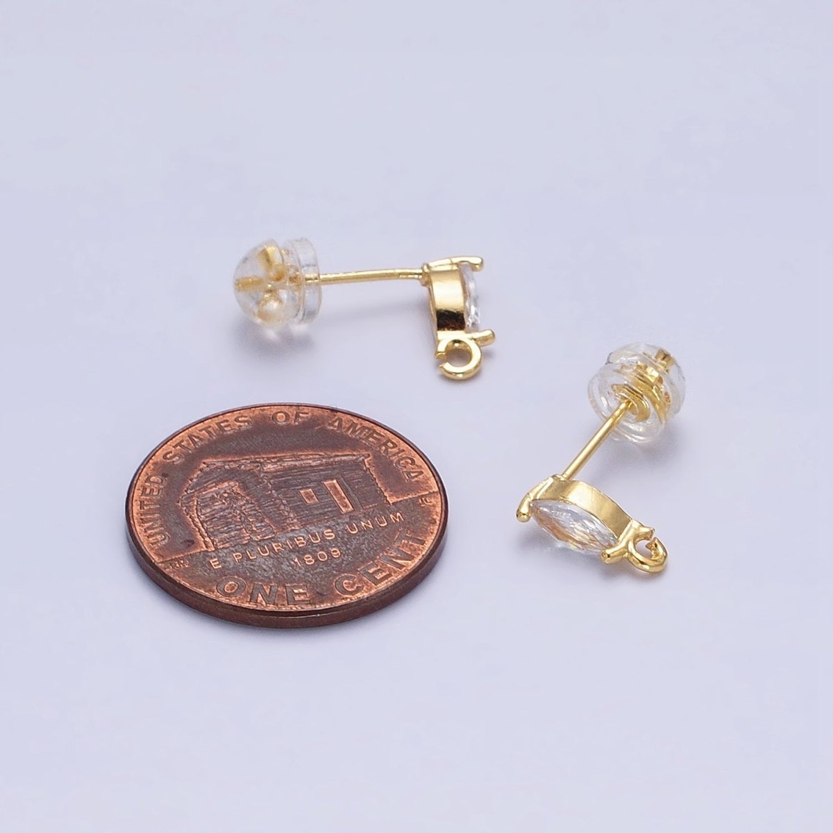 Mini Gold Marquise CZ Stone Earring Post Stud Earring with Open Link for Earring Component Z-189