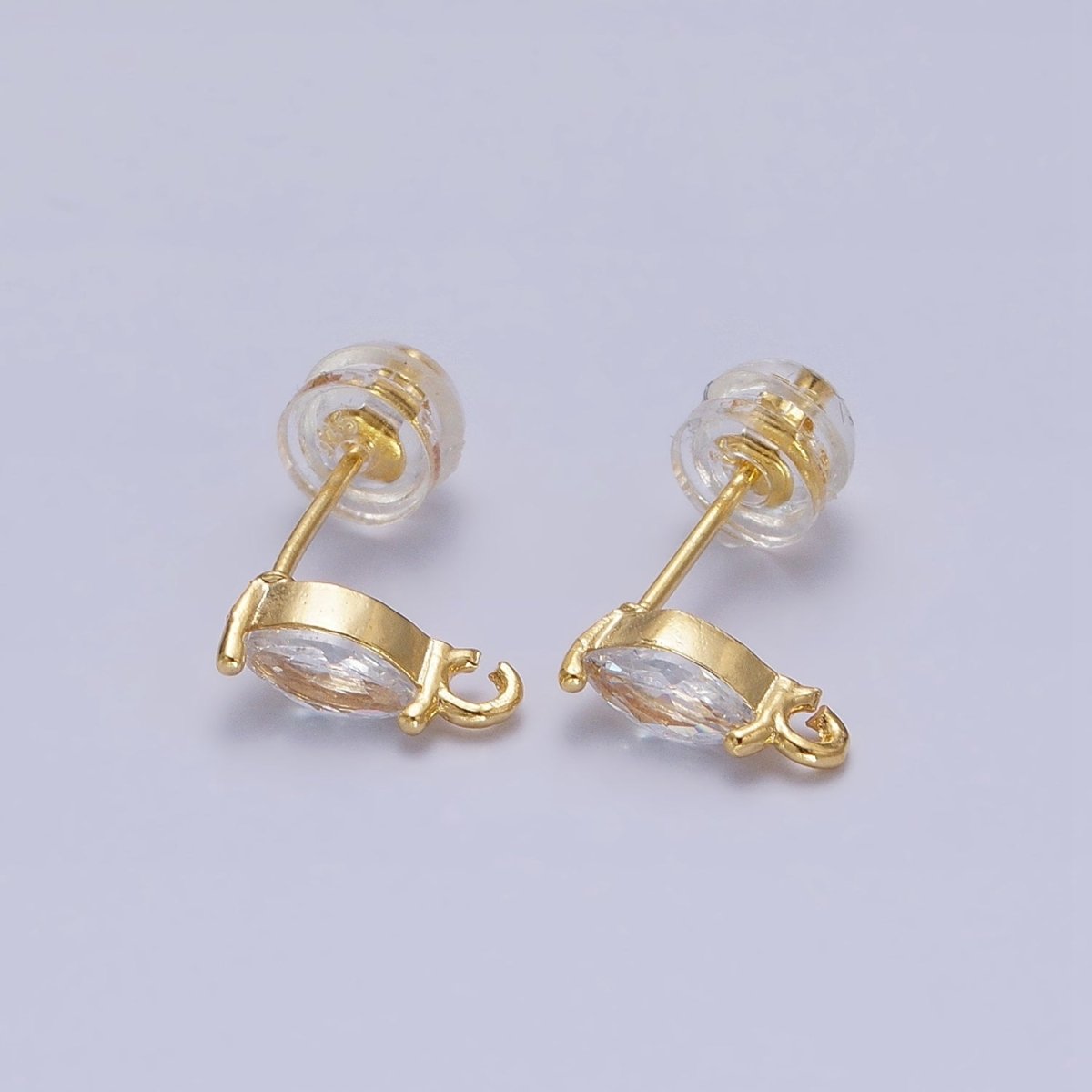 Mini Gold Marquise CZ Stone Earring Post Stud Earring with Open Link for Earring Component Z-189