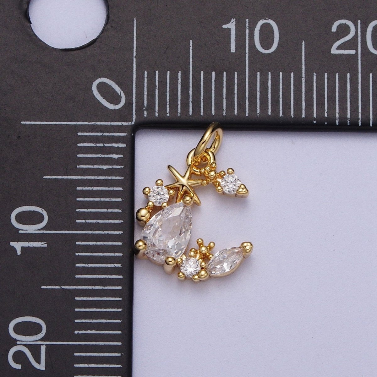 Mini Gold Moon Charm TearDrop Cz Stone Crescent Moon for Celestial Jewelry Add on Pendant Y-413