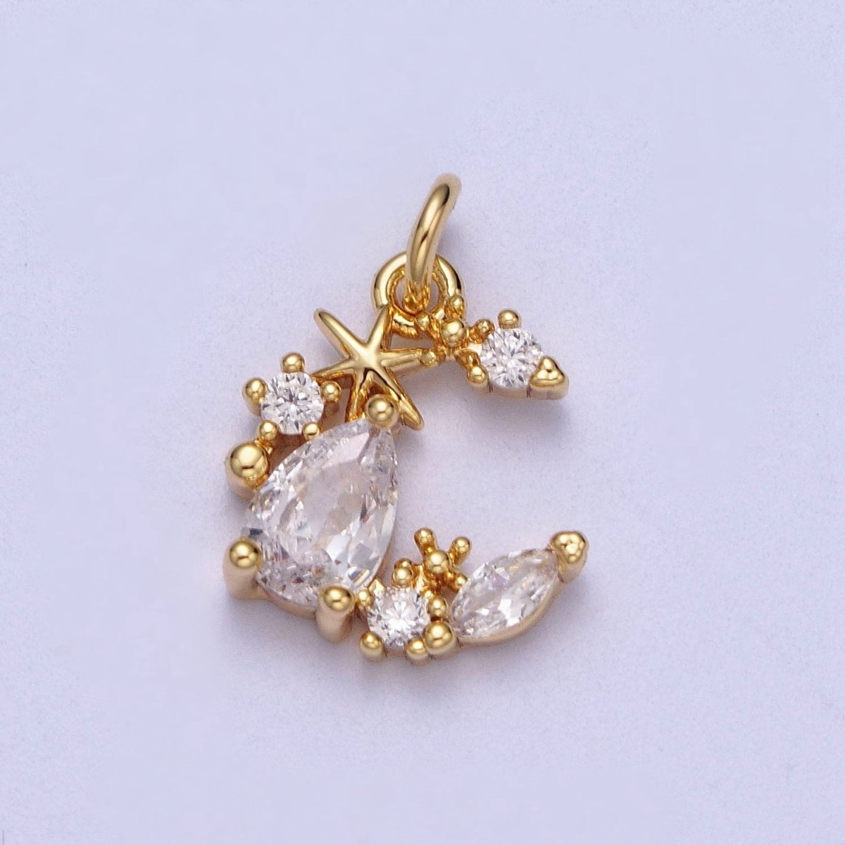 Mini Gold Moon Charm TearDrop Cz Stone Crescent Moon for Celestial Jewelry Add on Pendant Y-413