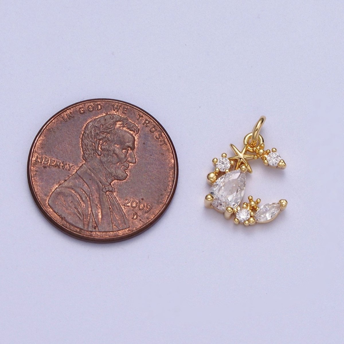 Mini Gold Moon Charm TearDrop Cz Stone Crescent Moon for Celestial Jewelry Add on Pendant Y-413